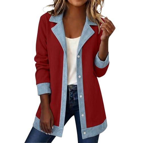 Manteau long en tricot veste mi-saison col revers contrasté empiècement jean
