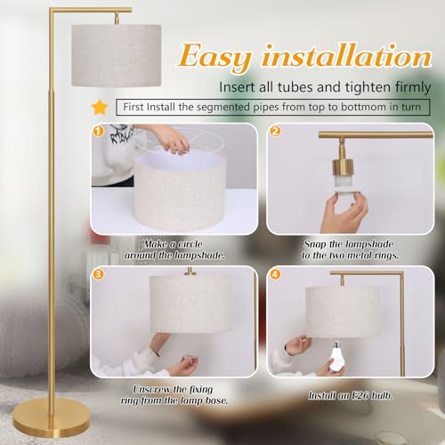 Faguangao 3-Color Temterapure Gold Floor Lamp, Mid Century Modern Floor Lamp, Brass Standing Lamp With Hanging Drum Shade For Living Room thumb #6