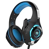 YUNQE Gaming Headset for Xbox One PS4 PC,GM-1 3.5 mm Gaming Headset LED Light Over-Ear Headphones with Volume Control Microphone for PC Xbox one Laptop Tablet PlayStation 4 (Blue)