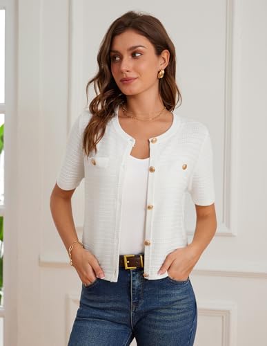 GRACE KARIN Women’s Cardigan Short Sleeve Button Down Lightweight Cropped Cardigan Textured Knitted Sweater Tops - Image 4
