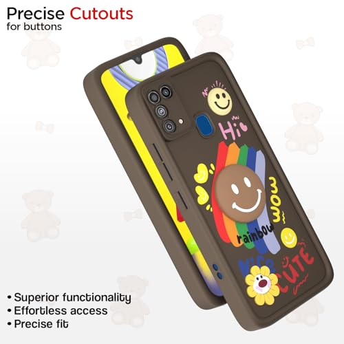 Image of Pikkme Back Cover for Samsung Galaxy M31 / M31 Prime / F41 | Soft Silicone| Cute Rainbow Smile & 3D Cartoon Flower Design | Shockproof Raised Camera Protection Bumper Case (Brown)