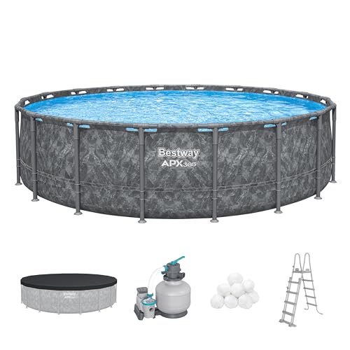 Bestway APX365 Winterfestes Frame Pool Set Ø 549 x 132 cm 26.000 L Sandfilteranlage Marmor-Optik Ganzjahresschutz Kein Abbau nötig Werkzeugloser Aufbau Sicherheitsleiter Abdeckplane