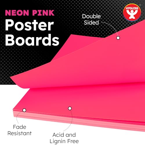 Image of Hygloss Medium Poster Board 22x28 - 25 Neon Pink Single Color Bulk Pack - 10 Pt. Thickness Colored Poster Board Paper for Projects, Signs, Displays - Posterboard Multipack 22 inch x 28 inch