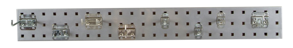 TritonProducts Locking Pegboard Hooks LBS36G-SLV Silver Garden Pegboard Kit with (1) 36 In. x 4.5 In. 18 Gauge Steel Square Hole Pegboard and 8 pc LocHook Assortment, 36 x 4.5"