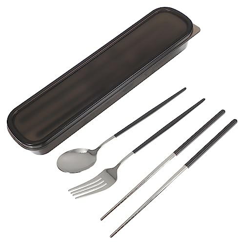 KICHOUSE 1 Set Portable Travel Cutlery Reusable Stainless Steel Fork Spoon and Chopsticks for Outdoor Dining Compact and Lightweight Travel Utensils Dishwasher Safe for Camping and Picnics