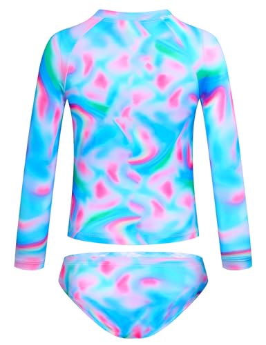 Image of TENVDA Girls Swimsuit Long Sleeve Rash Guard Sets UPF 50+ Two Piece Bathing Suits Size 3-12 Years