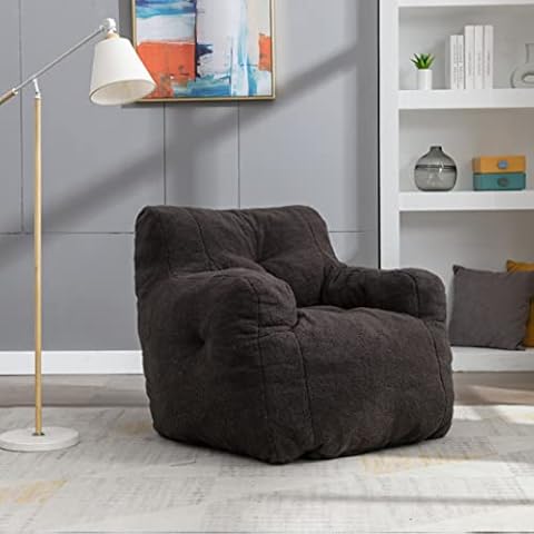 HOOSENG Bean Bag Chair Single Sofa, Large Beanbag Chair for Adult with Soft Tufed Foam Filled and Teddy Fabric, Lazy Leisure Armchair for Living Room Bedroom Balcony Office (Black) Cover