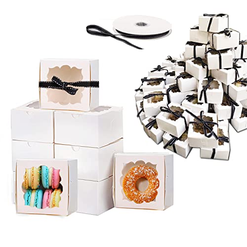 XP-Art Cookie Boxes for Gift Giving Pastry Boxes with Window Macaron Boxes Donut Boxes 4x4x2.5in Bakery Boxes(50Pack)