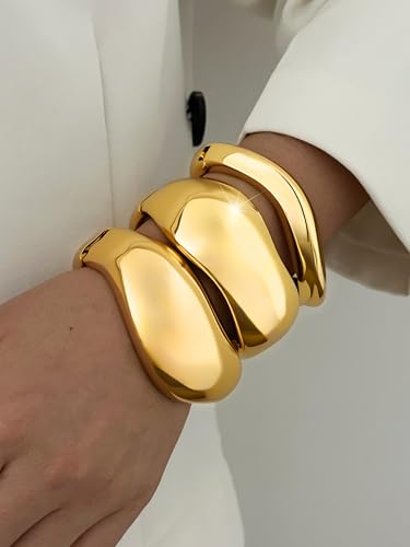 3Pcs Chunky Gold Bangle Bracelets for Women Punk Trendy Chunky Twist Cuff Bracelet Stack Statement Bangle3