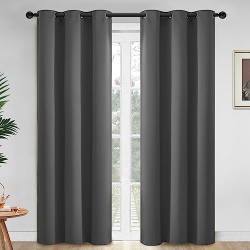 Yakamok 84 Inch Long Blackout Curtains for Bedroom, Thermal Insulated Room Darkening Curtains, Light Blocking Blackout Drapes for Living Room- 2 Panels,42x84 Inch, Charcoal Grey