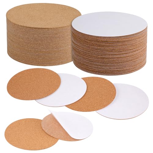 100 Uds Posavasos de Corcho, 10cm Redondos Hojas de Tablero de Corcho Autoadhesivas, Alfombrilla con Respaldo de Corcho para Posavasos, Macetas Pequeñas, Manualidades, Muebles, Hogar