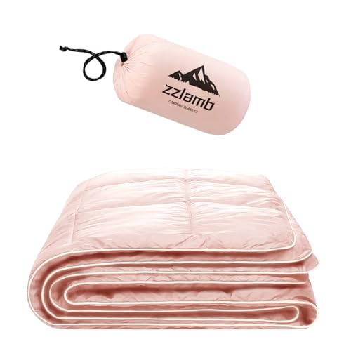 zzlamb-Cherry-Pink-Basic-Water-repellent-Down-Alternative-Camping-Blanket-for-Adults-Compact-Lightweight-Soft-Puffy-Blanket-Warm-Quilt-Couch-Car-Travel-RV-Picnic-Hiking-Backpacking-Beach-52x75