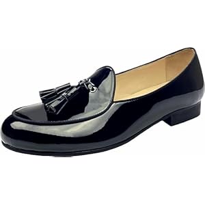 Justar Men’s Leather Loafers Belgian Formal Slip-On Dress Shoes Banquet with Bowtie Penny Flats