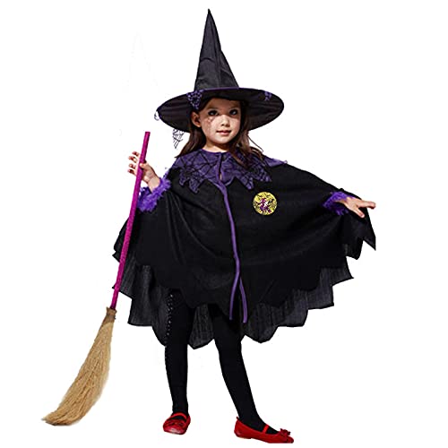 2 Pièces Costume de Sorcière Halloween pour Enfant,Chapeau Sorciere,Déguisement Sorcier Enfant,Cape de Sorcière avec Ensemble de Chapeau,Pour Les Garçons...