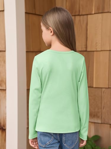 Image of Haloumoning Girls Long Sleeve Shirts Crewneck Ruched Side Slim Fit Tops Ribbed Knit Casual Tee Shirt 4-15 Years