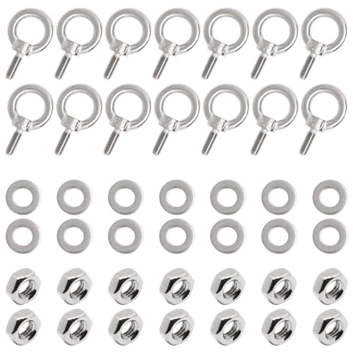 Image of Eye Bolts with Nuts 14sets, M4 Stainless Steel Eyebolt with Nut, Heavy Duty Eye Bolt Shoulder Lifting Screw Thread with Lock Nuts Washers (14, M4)