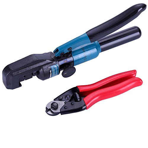 Senmit Hydraulic Cable Crimper Hand Tool for 1/8, 3/16 Stainless Steel Cable Railing Fittings - Wire Swaging Tool - Included Cable Cutter