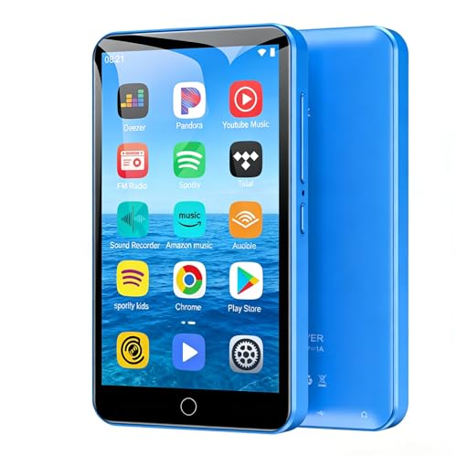 80 GB MP3 Player mit Bluetooth und WLAN, 4,0-Zoll HD Touchscreen MP3-Player, Android MP3 MP4 Player mit Spotify, Audible, Amazon Music, Deezer, FM Radio, E-Book, Play Store, bis zu 512 GB - Blau