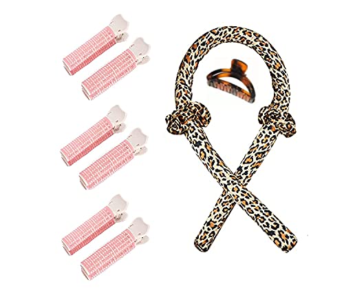 Heatless Hair Curlers for Long Hair,Equipped With 6 mini Heatless Hair Curlers,DIY Hair Styling Tools for Long Medium Hair Curling Hair Band Hair Rollers for Women Leopard