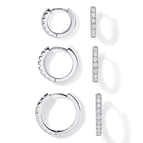 Image of PAVOI Gold Huggie Earrings for Women, 14K Gold Plated CZ Set of 3