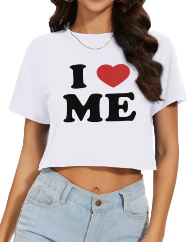 Image of Womens Crop Tops Summer Short Sleeve Round Neck T-Shirts Loose Fit Blouse