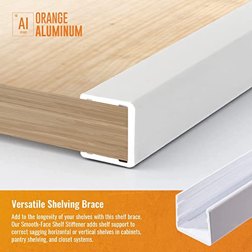 Orange Aluminum Smooth-Face Shelf Stiffener, Rack, Cabinet, And Shelf Bracket, 48 Inches, For 3/4" Materials, White Powder Coat #TOP2