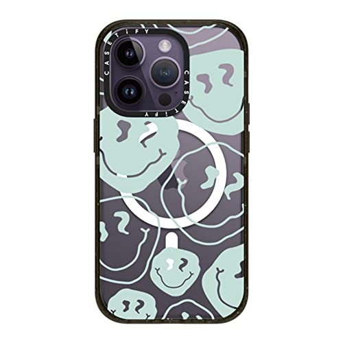 Coque transparente iPhone 14 Pro Casetify compatible Magsafe Aqua Smiley noir