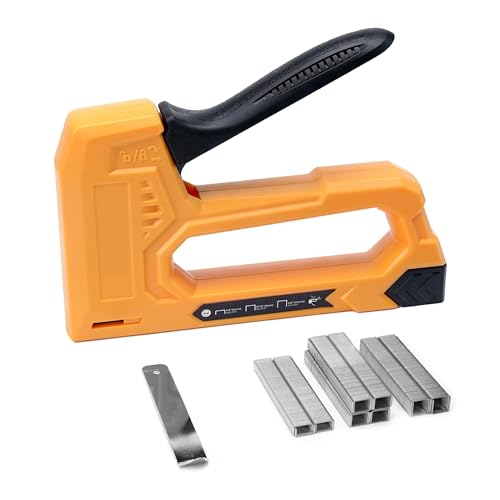 Pistola sparachiodi pneumatica, Pistola sparachiodi leggera for la lavorazione del legno, kit pistola sparachiodi manuale con 1600 punti metallici da 1/4, 5/16, 3/8 e un levapunti,Utensili pneumat