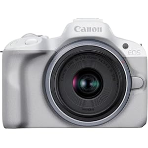 Canon EOS R50 Mirrorless Camera (White) + RF-S 18-45mm F4.5-6.3 IS STM Lens – 24.2MP, APS-C, 15fps | 4K 30p Oversampled 6K Video | Wi-Fi and Bluetooth | Compact, Portable for Travel & Vlogging