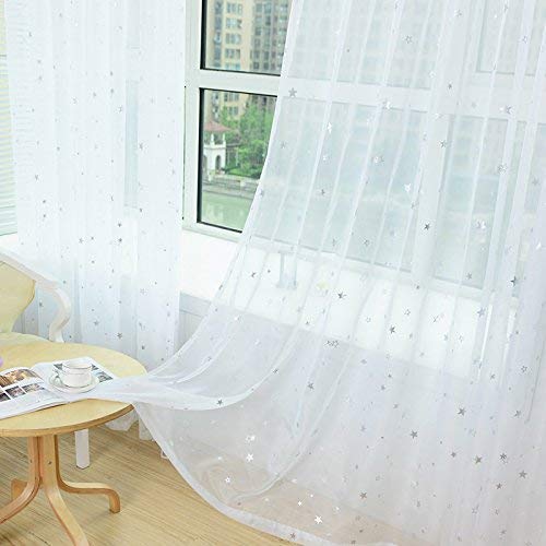 Pureaqu Kids Room White Sheer Window Curtain W52Xh84 Home Decoration Rod Pocket Process Multiple Sizes Star Voile Curtain/Drape(1 Panel) #TOP14