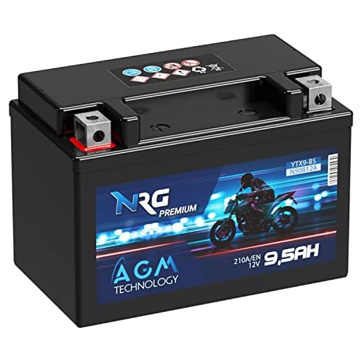 NRG Premium YTX9-BS AGM Motorradbatterie 12V 9,5Ah 210A/EN entspricht Batterie 50812 CTX9-BS ETX9-BS GTX9-BS auslaufsicher wartungsfrei ersetzt 9Ah 8Ah