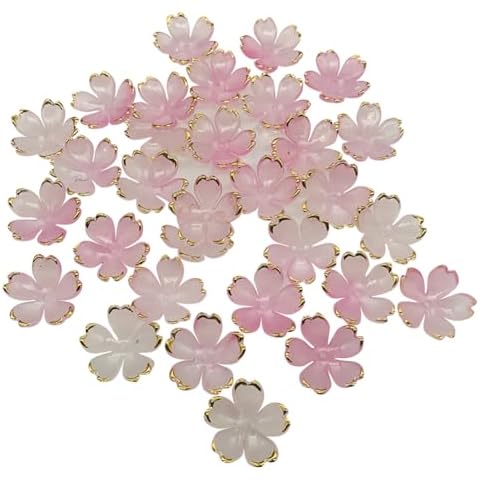 UUYYEO 100 Pcs Acrylic Flower Bead Caps Cherry Blossom Beads Random Color Floral Beads Colorful Plastic Spacer Beads Mini Flower Charms Jewelry Making Beads Pink Cover