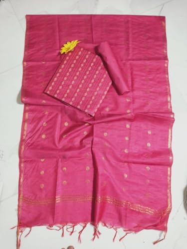 Image of STB-SILK TEXTILES BHAGALPUR Women's Bhagalpuri Cotton Silk Unstitched Salwar Suit Dress Material With Dupatta