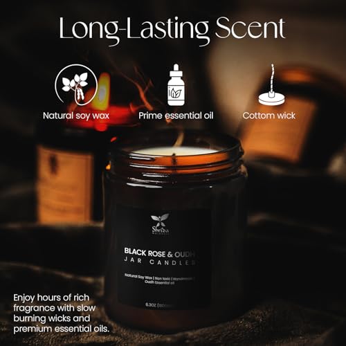 Image of Oudh Scent 100% Natural Soy Wax Smokeless Aromatherapy Jar Candle, 180g, Essential Oil Luxury Candle for Home Decor, 40+ Hour Clean Burn, Premium Gift for Bedroom & Living Space