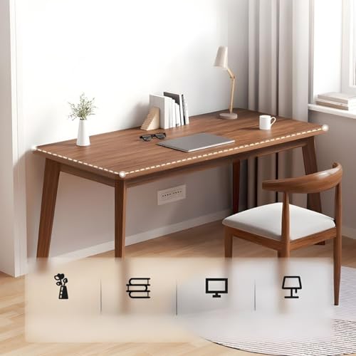 Bureau moderne en noyer 79 cm avec pieds massifs en bois véritable