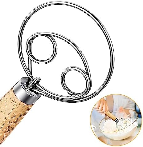 Lonimia Duńska trzepaczka do ciasta, duńska trzepaczka do ciasta, 30 cali, holenderska trzepaczka do jajek, duńskie ciasto, trzepaczka z drewnianym uchwytem, mikser 304, drut ze stali nierdzewnej do