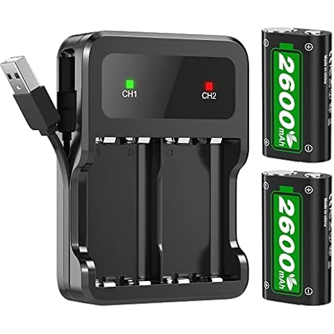 2 * 2600mAh Akku Packs für Xbox Series X/S/Xbox One/Xbox One Elite Wireless Controller, Xbox Controller Akku mit Hoher Kapazität Wiederaufladbar Batterien Cover