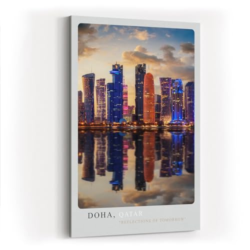 Paul Sinus Tableau mural 80 x 120 cm Doha Qatar – horizon moderne avec reflet dans l'eau à la...