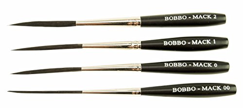 Set Of 4 Sizes 00-2 Series Bobbo-Mack Super Quad 4 Action Scroll Pinstriper Brushes Blue Squirrel & Black Synthetic Hair #TOP1