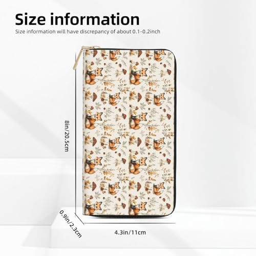 Cute Mushroom Fox Print Wallet Women Men, Long PU Leather Wallets for Women, Cute Womens Travel Wallet Purse Pouch with Zipper Pocket3