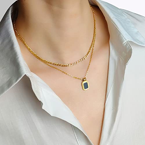 Layering Necklace Curb Chain Choker Dainty Square Pendant Layered Necklace Stainless Steel Jewelry3