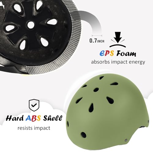 Kids Bike Helmet, Adjustable and Multi-Sport, from Toddler to Youth, 3 Sizes (Olive) - Thumbnail 2
