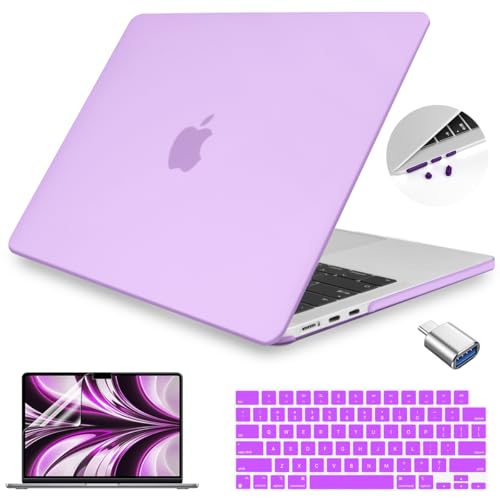 Coque rigide pour MacBook Air 13 M2 M3 M4 avec protège-clavier et adaptateur violet