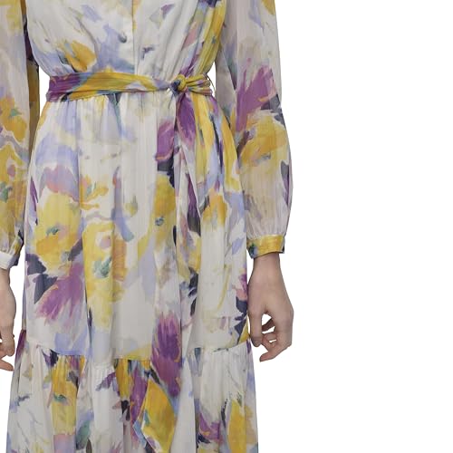 Image of DKNY Women's Long Sleeve V-Neck Tie Waist Midi Dress