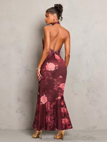 Image of SKAYS Women's Summer Dress Halter Bodycon Maxi Dress Backless Casual Party Dresses
