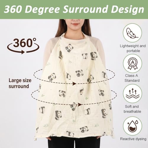 Image of SNOWIE SOFT Cotton Muslin Nursing Cover, Breathable Lightweight Cotton Privacy Coverage for Breastfeeding, Breathable Lightweight Baby Feeding Cover for Travel, Outdoor Use 84x59CM