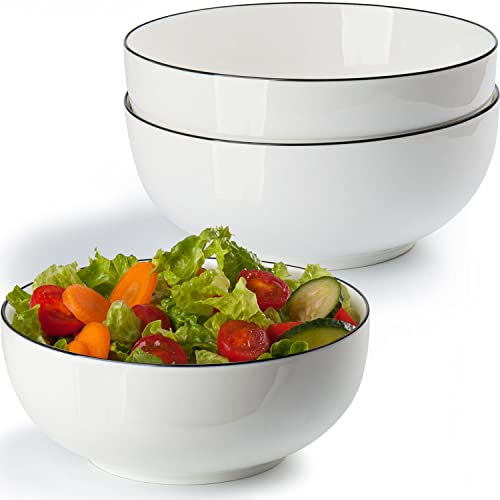 Houlu 60 Oz Large Soup Bowl, Pho Bowl, Ramen Bowl, Salad Bowl, Serving Bowl, Off White Porcelain Bowl Set Of 3, 8 Inch #TOP5