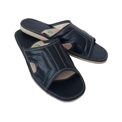 Pantoufles homme cuir - Semelle cuir d'été bout ouvert et respirant