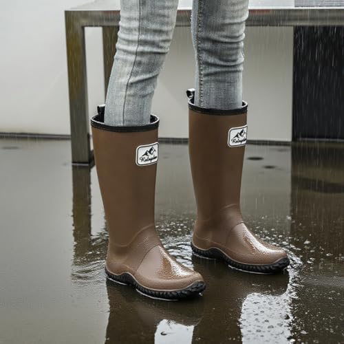 situkeke Gummistiefel Damen Gartenarbeit Mode Outdoor Boots Federleichte Wasserdichte Herren Regenschuhe Brown 40/41 EU