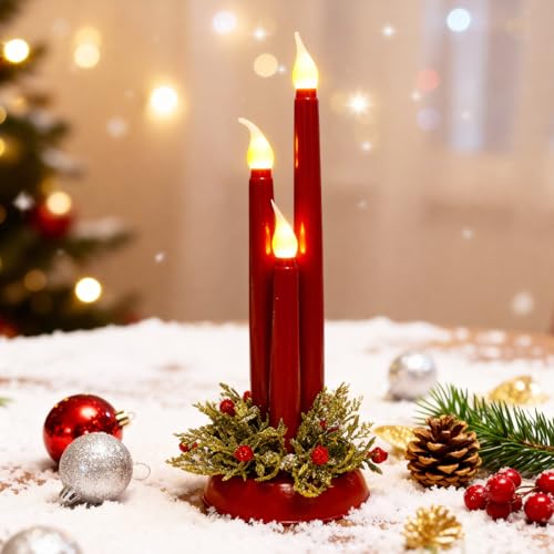 Kaezuy Weihnachtsdeko LED Kerzen, 3 Stück Flammenlose...